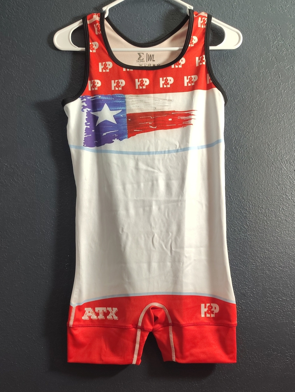 Texas State Flag Custom Wrestling singlet ATX K&P Red White Blue Size Large
